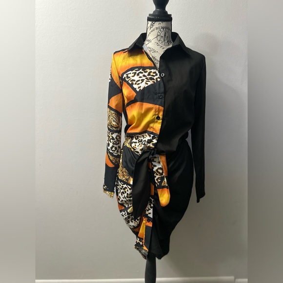 chicme Dresses & Skirts - Chic Black and Orange Animal Print Midi Dress